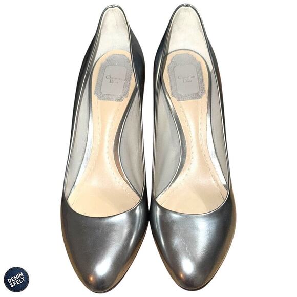 Christian Dior Cannage Block Heel Pumps 38.5 Silver Metallic Made in Italy - Picture 7 of 15